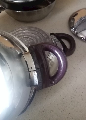 Beden mor Renk Mor Saplı Parlak 3'lü tava Seti