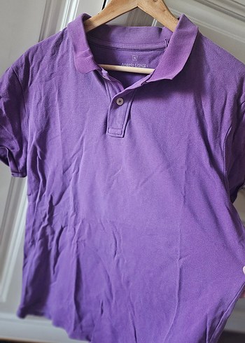 Erkek Mor Kısa Kollu Keten Polo Tişört - Görsel 2