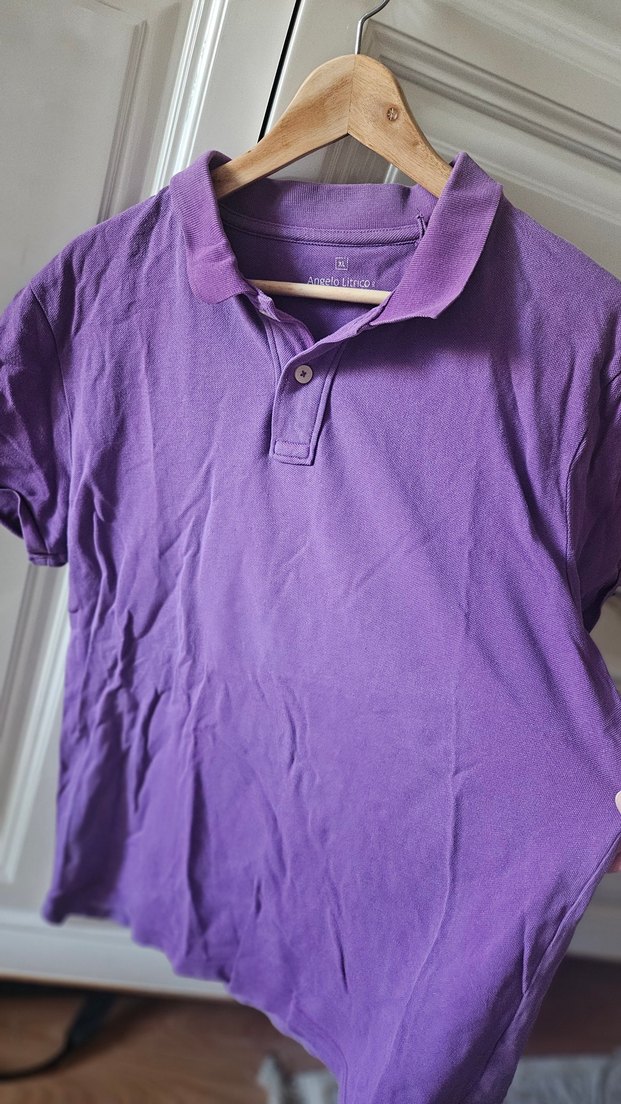 Erkek Mor Kısa Kollu Keten Polo Tişört - Görsel 2