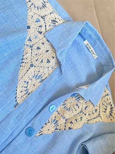 Mavi dantel detay gömlek - Görsel 5