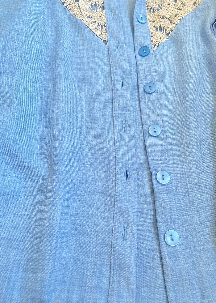 Mavi dantel detay gömlek - Görsel 4