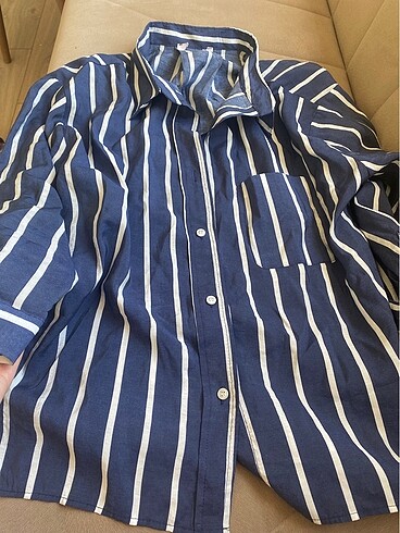 Çizgili gömlek lacivert beyaz - Görsel 2
