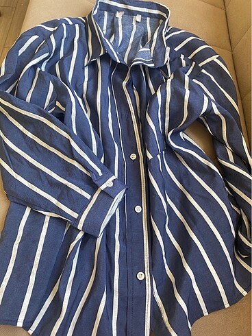 Çizgili gömlek lacivert beyaz - Görsel 3