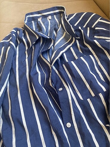 Çizgili gömlek lacivert beyaz - Görsel 8