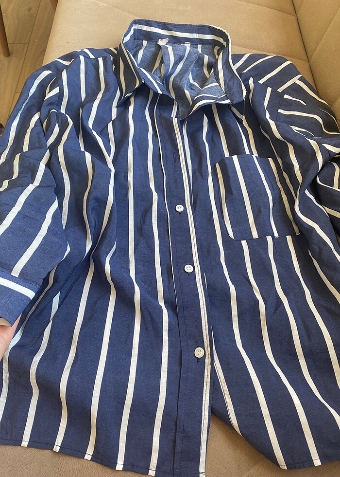 Çizgili gömlek lacivert beyaz - Görsel 2
