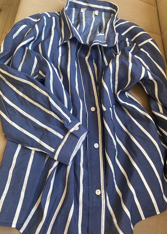 Çizgili gömlek lacivert beyaz - Görsel 3