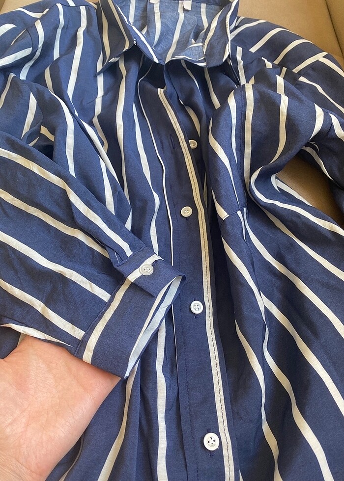 Çizgili gömlek lacivert beyaz - Görsel 4