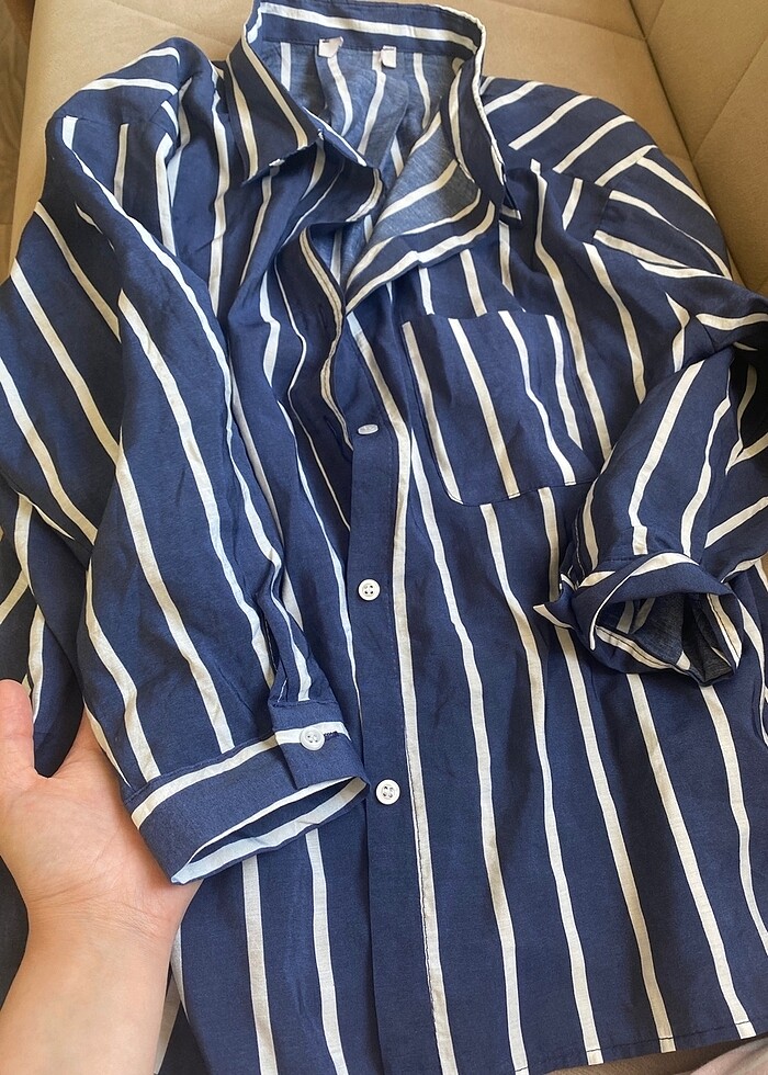 Çizgili gömlek lacivert beyaz - Görsel 5