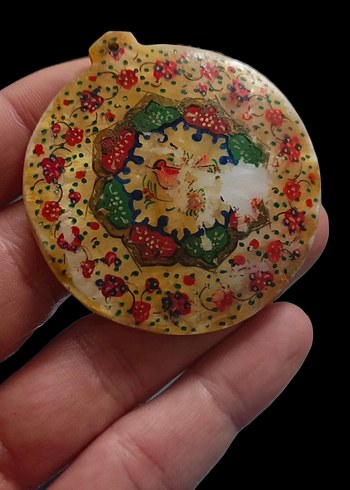 Antika  eski İran işi sedef üzeri el boyaması kolyeucu - Görsel 3