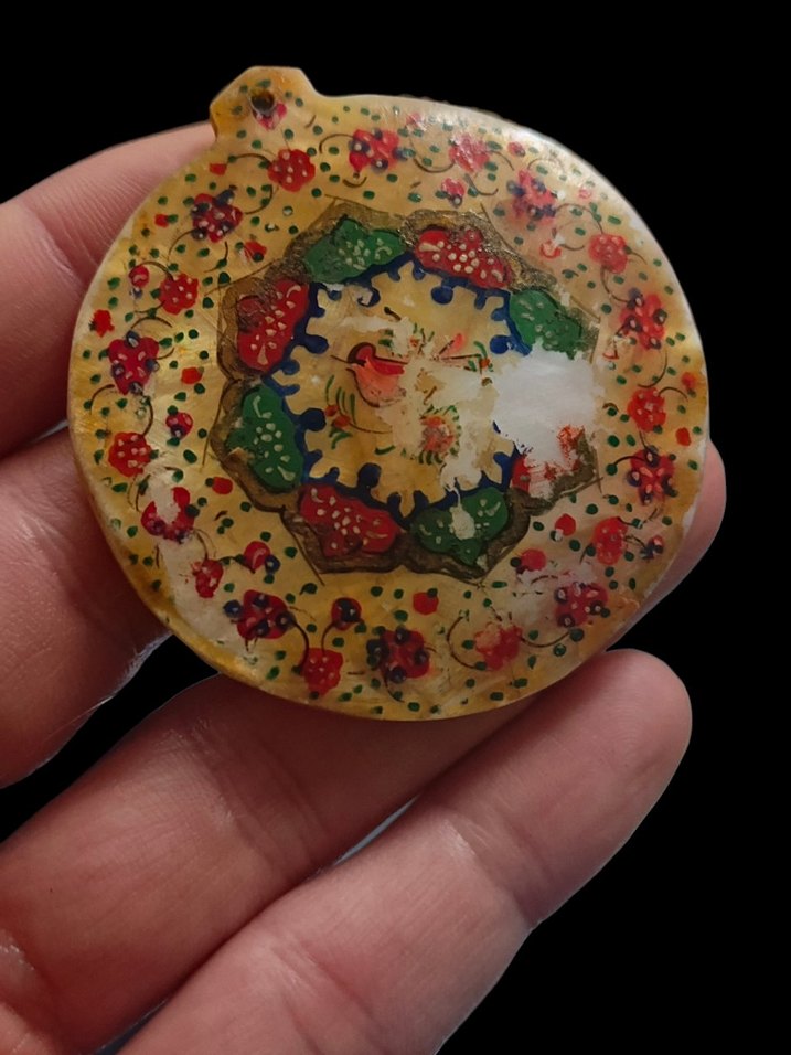 Antika  eski İran işi sedef üzeri el boyaması kolyeucu - Görsel 3