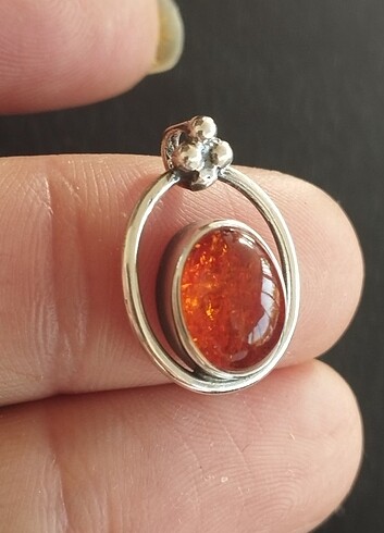 Tasarımcı 925 ayar gümüş kehribar kolye ucu
