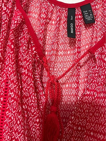 Mango XL Kısa kollu kırmızı transparan mango bluz