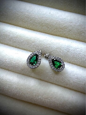 Sterling silver 925 ayar gümüş zümrüt taşlı damla küpe