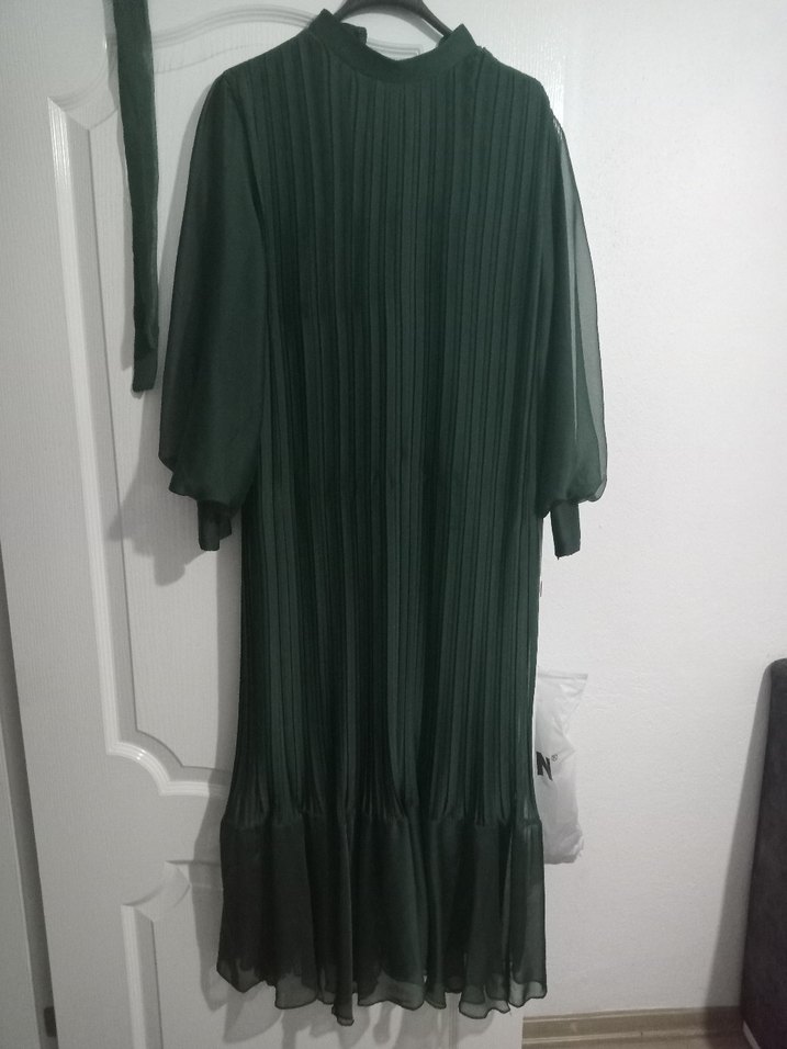 pliseli sifon elbise - Görsel 2