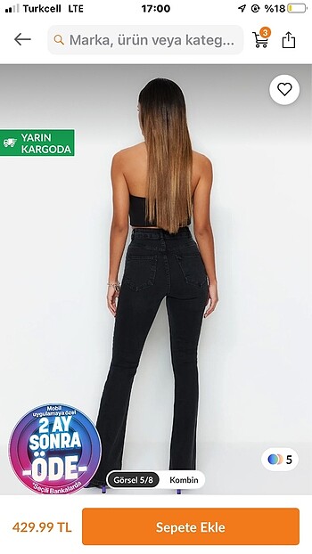 xl Beden siyah Renk Trendyolmilla Flare Jean İspanyolpaça
