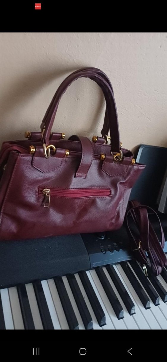 Bordo Deri Tokalı Kadın Çanta - Görsel 5
