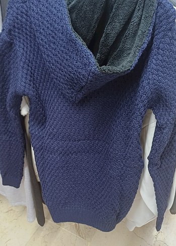 Kapüşonlu Örgü Kadın Kazak - Lacivert - Görsel 3