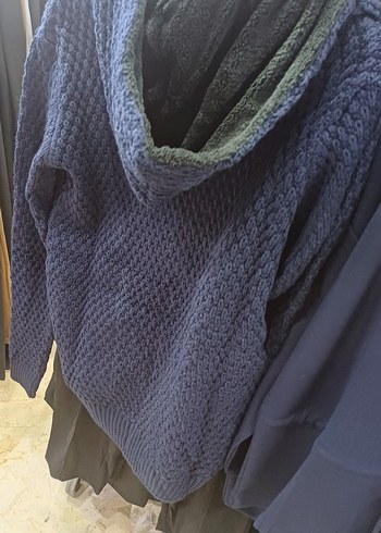 Kapüşonlu Örgü Kadın Kazak - Lacivert - Görsel 4