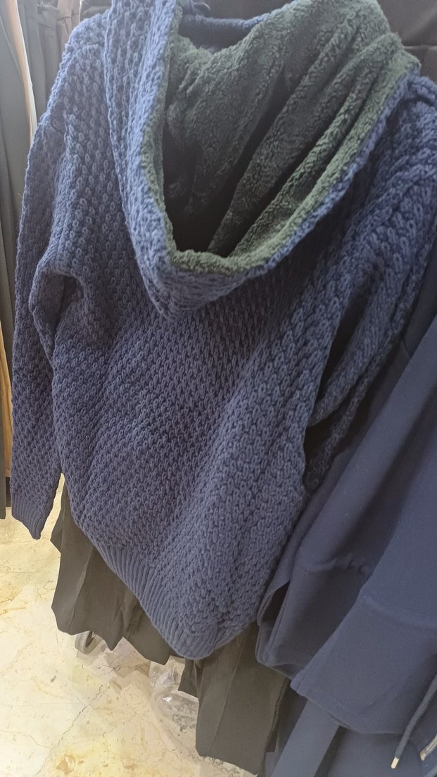 Kapüşonlu Örgü Kadın Kazak - Lacivert - Görsel 4