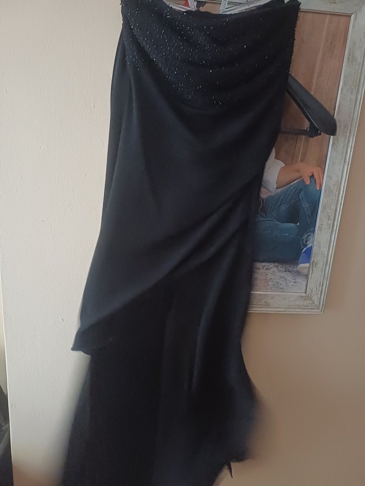 Siyah Drapeli Straplez Uzun Abiye Elbise - Görsel 3