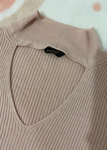 V Yaka Bej Triko Kadın Kazak - Görsel 3