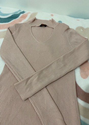 V Yaka Bej Triko Kadın Kazak - Görsel 4