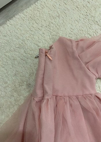 Pembe Uzun Kollu Fırfırlı Kız Elbisesi - Görsel 2