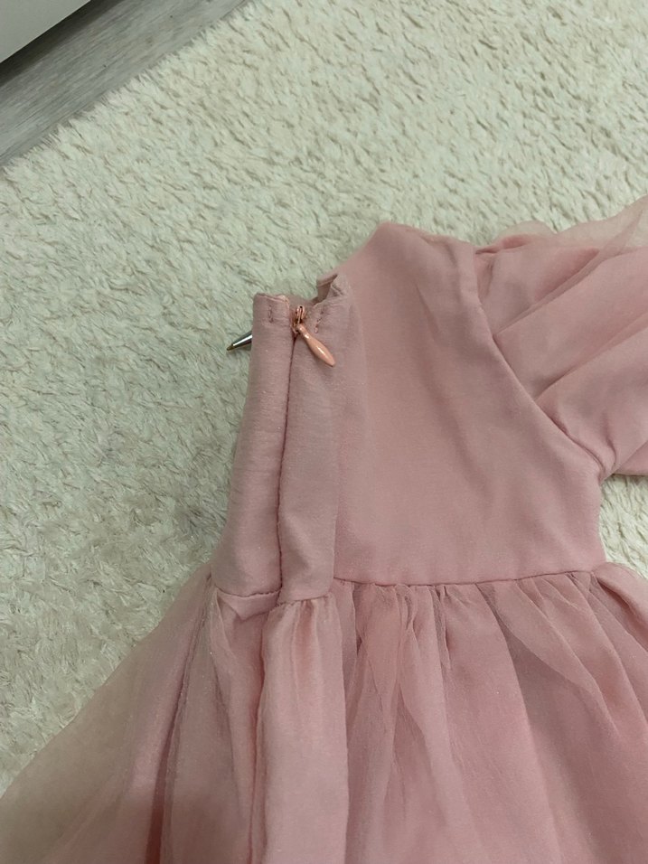 Pembe Uzun Kollu Fırfırlı Kız Elbisesi - Görsel 2