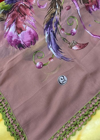 Dantel Detaylı Pembe Bohem Kadın tülbent - Görsel 2