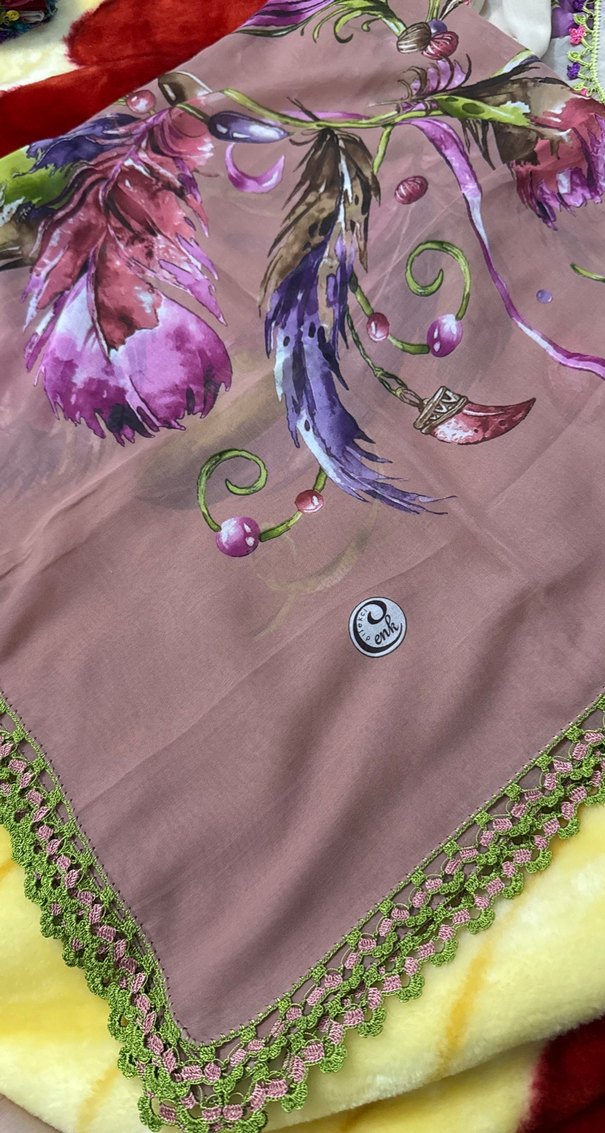 Dantel Detaylı Pembe Bohem Kadın tülbent - Görsel 2