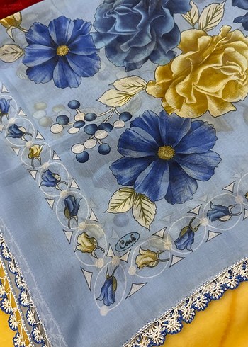 Dantel Detaylı Mavi Bohem Kadın tülbent - Görsel 2