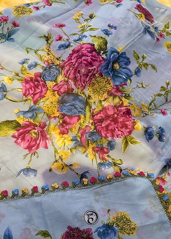 Dantel Kenarlı Bohem Çiçek Desenli Kadın tülbent - Görsel 2