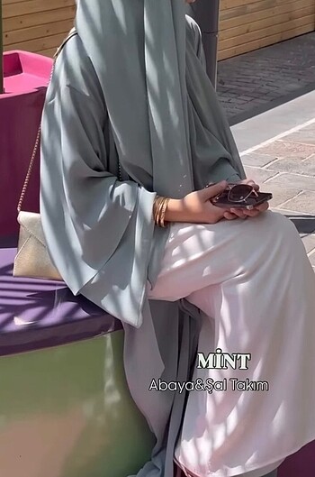 diğer Beden Mint yeşili multi şifon abaya takım