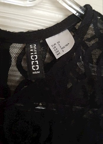 H&M Dantel Detaylı Siyah Midi Kısa Kollu Elbise