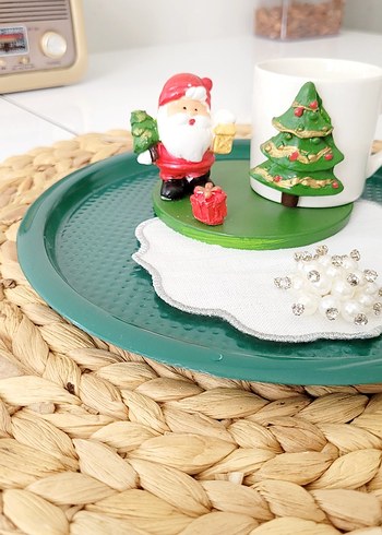  Beden Renk Renkli Noel Temalı Kahve Fincanı Altlığı tepsisi