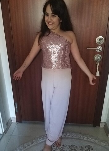 11-12 Yaş Beden pembe Renk Kiz çocuk abiye takim