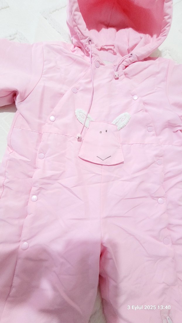 Kapüşonlu ve Fermuarlı Pembe Bebek astronot tulum - Görsel 3