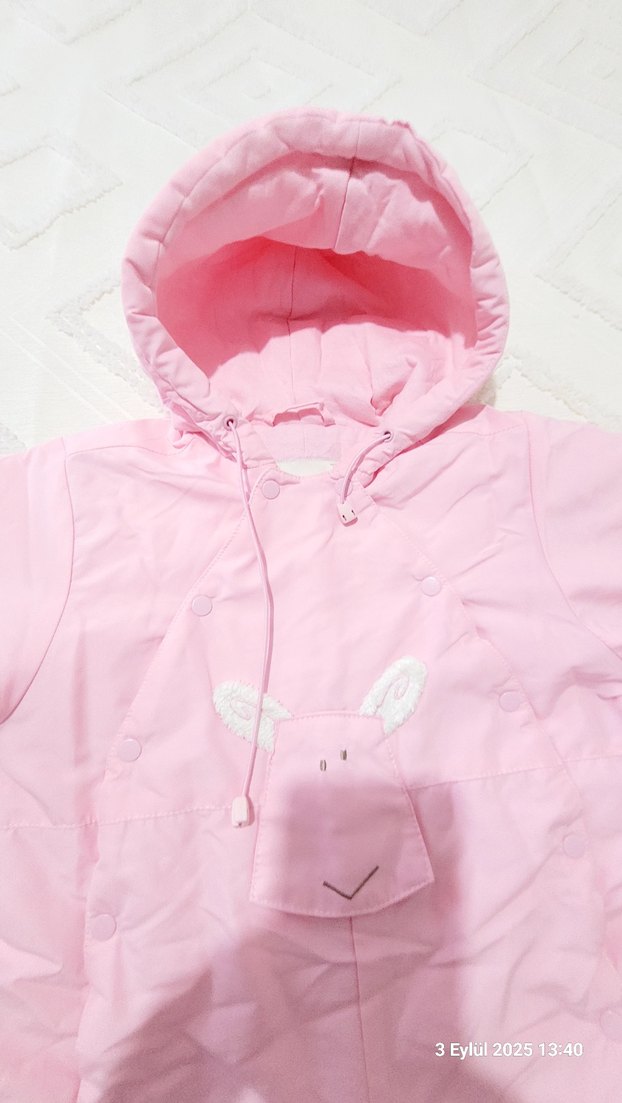 Kapüşonlu ve Fermuarlı Pembe Bebek astronot tulum - Görsel 4