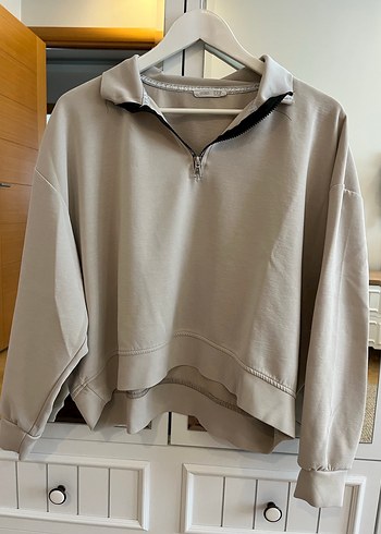 Bej Yarım Fermuarlı Kadın Sweatshirt - Görsel 2