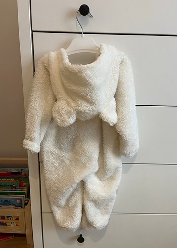 Beyaz Kürklü Nakışlı Bebek Kız Tulumu - Görsel 2