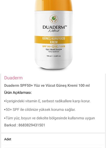 Duaderm SPF 50+ Güneş Koruyucu Krem 100 ml - Görsel 2