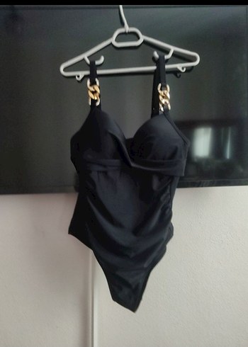 Zincir Detaylı 42 44 beden uyumlu Siyah Mini Kadın Mayo - Görsel 2