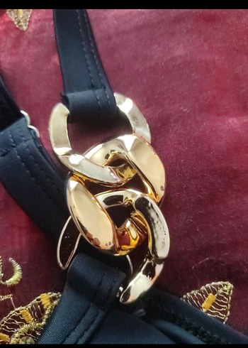 Zincir Detaylı 42 44 beden uyumlu Siyah Mini Kadın Mayo - Görsel 5