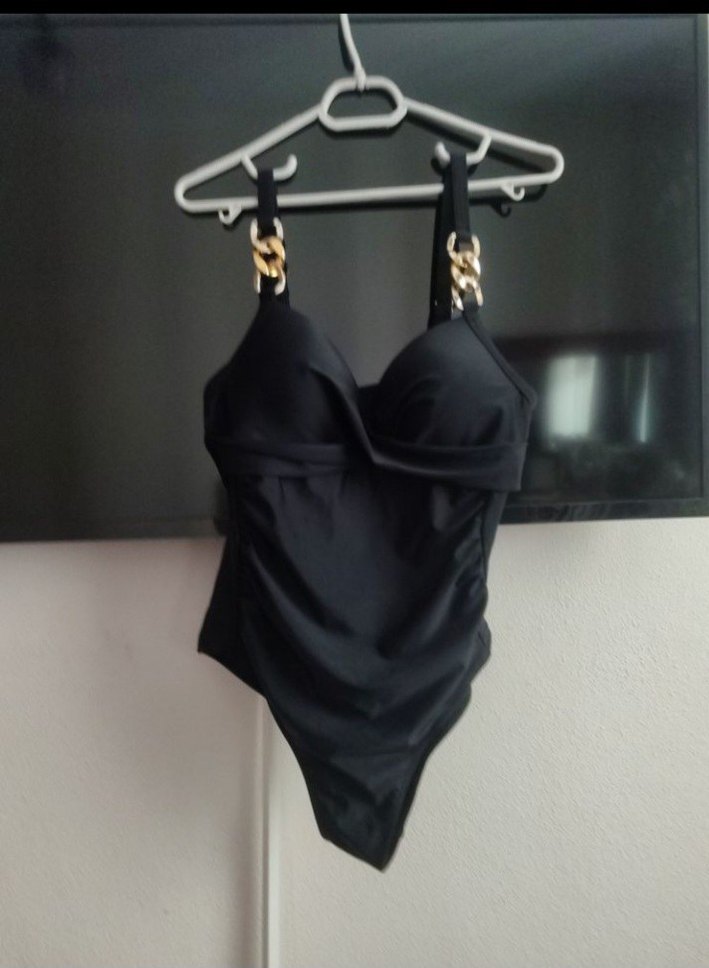 Zincir Detaylı 42 44 beden uyumlu Siyah Mini Kadın Mayo - Görsel 2