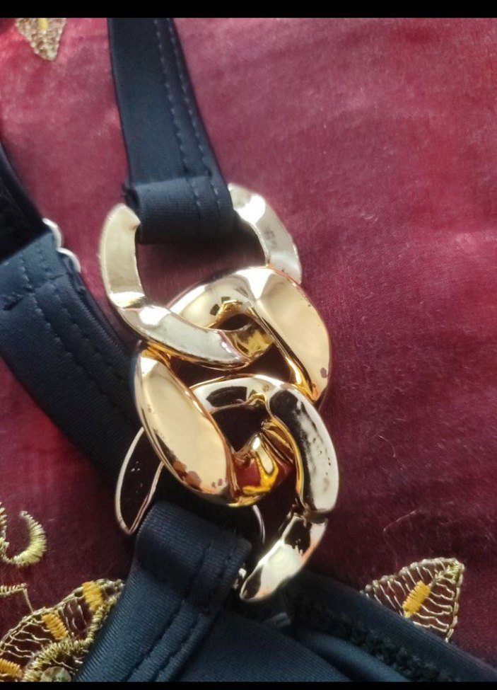 Zincir Detaylı 42 44 beden uyumlu Siyah Mini Kadın Mayo - Görsel 5