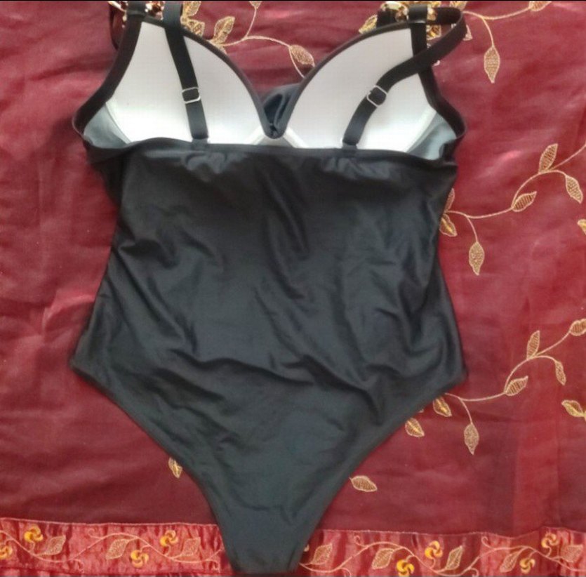 Zincir Detaylı 42 44 beden uyumlu Siyah Mini Kadın Mayo - Görsel 4