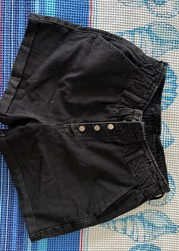 Düğmeli Siyah Kadın Denim Midi Şort