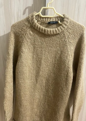 Bej Örgü Kadın Kazak, Rahat Kesim, Uzun Kollu - Görsel 4