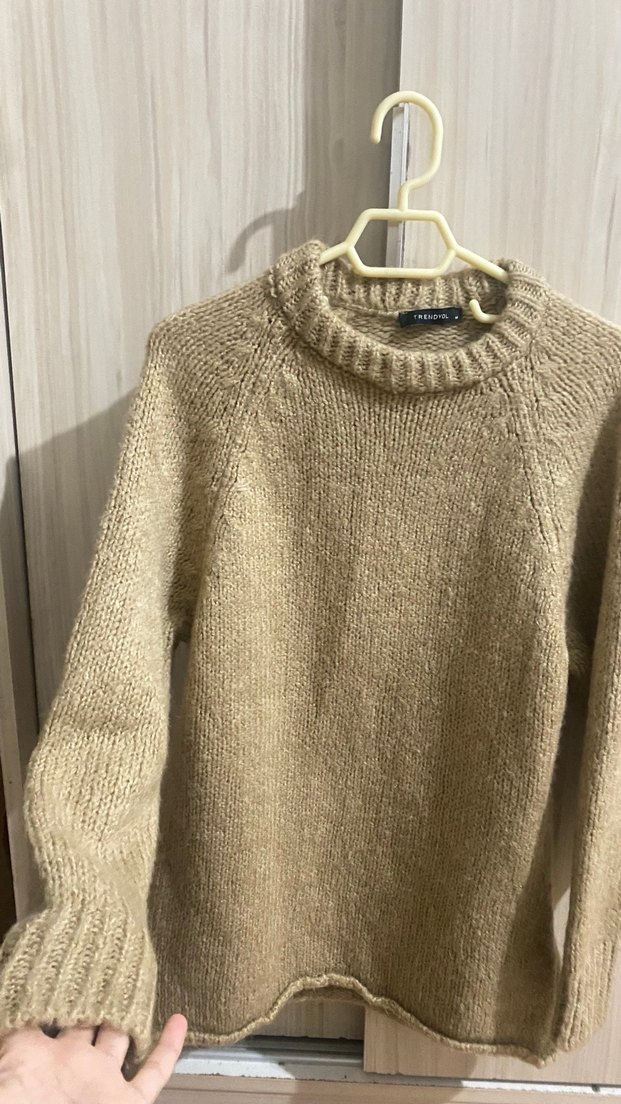 Bej Örgü Kadın Kazak, Rahat Kesim, Uzun Kollu - Görsel 3