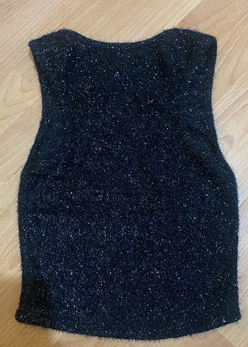 Parlak Siyah Kadın Kolsuz Bluz - Görsel 3